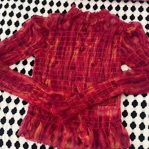 Free People Vibrant Red Sheer Blouse